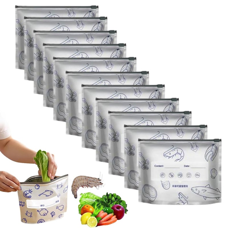 10pcs Reusable Aluminum Foil Sealable Storage Bags, Thicken Stand Up Foil Sealable Bags with Label and Zip Lock, Aluminum Foils Bag10 for Food, Vegetable Fruit Meat - Image 1